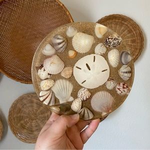 🍄SOLD🍄 Vintage Acrylic/Resin Trivet with Sand Dollar & Seashells